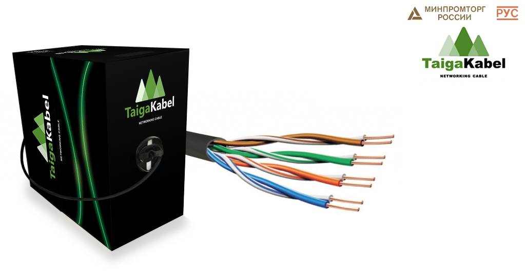 Кабель TaigaKabel U/UTP, Cat.5е, PE, 4х2х0,46-0,52, CU, Solid, OUTDOOR, RC, Черный